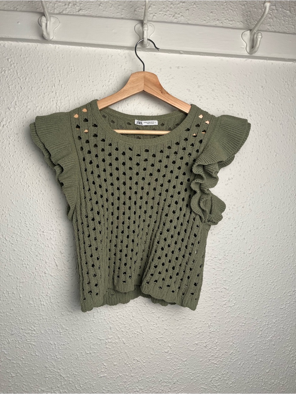 Zara Olive Knit Ruffle Sleeve Tank